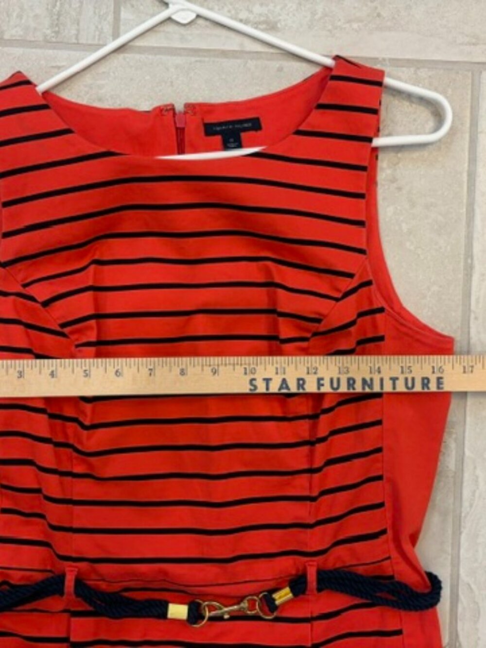 Tommy Hilfiger Red/Blue Stripes Dress Size 10 Cotton Rope Belt Nautical Coastal - Picture 7 of 9